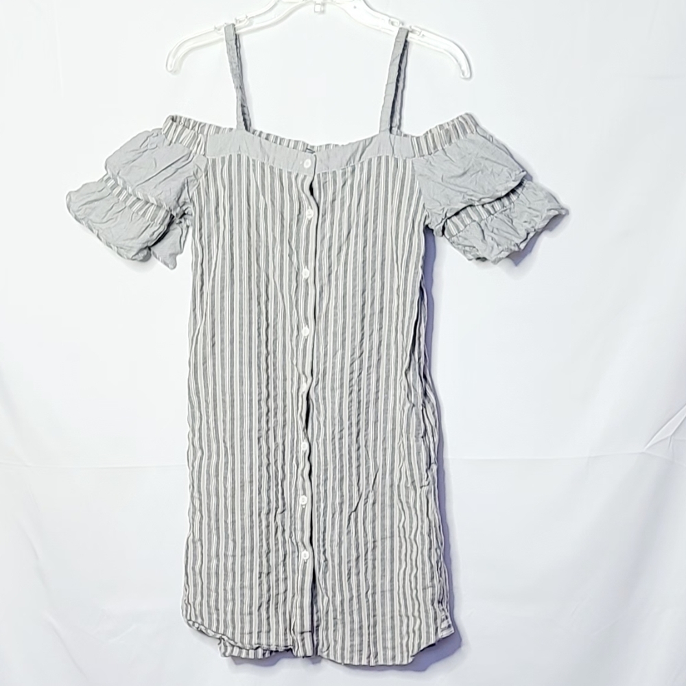 Violet Weekend cold shoulder button down striped blue white dress sz Small